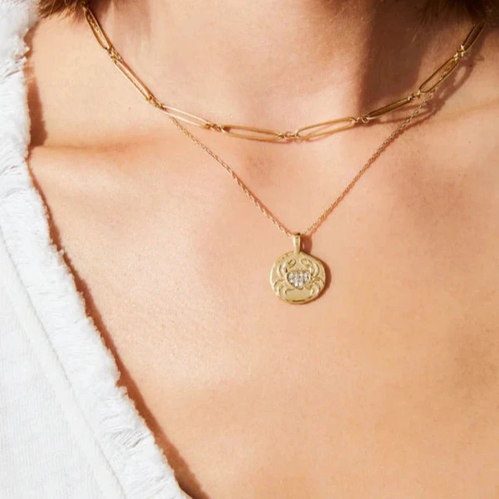 18-Inch Spartina Snow Crab Medallion Gold-Plated Stainless Steel Necklace