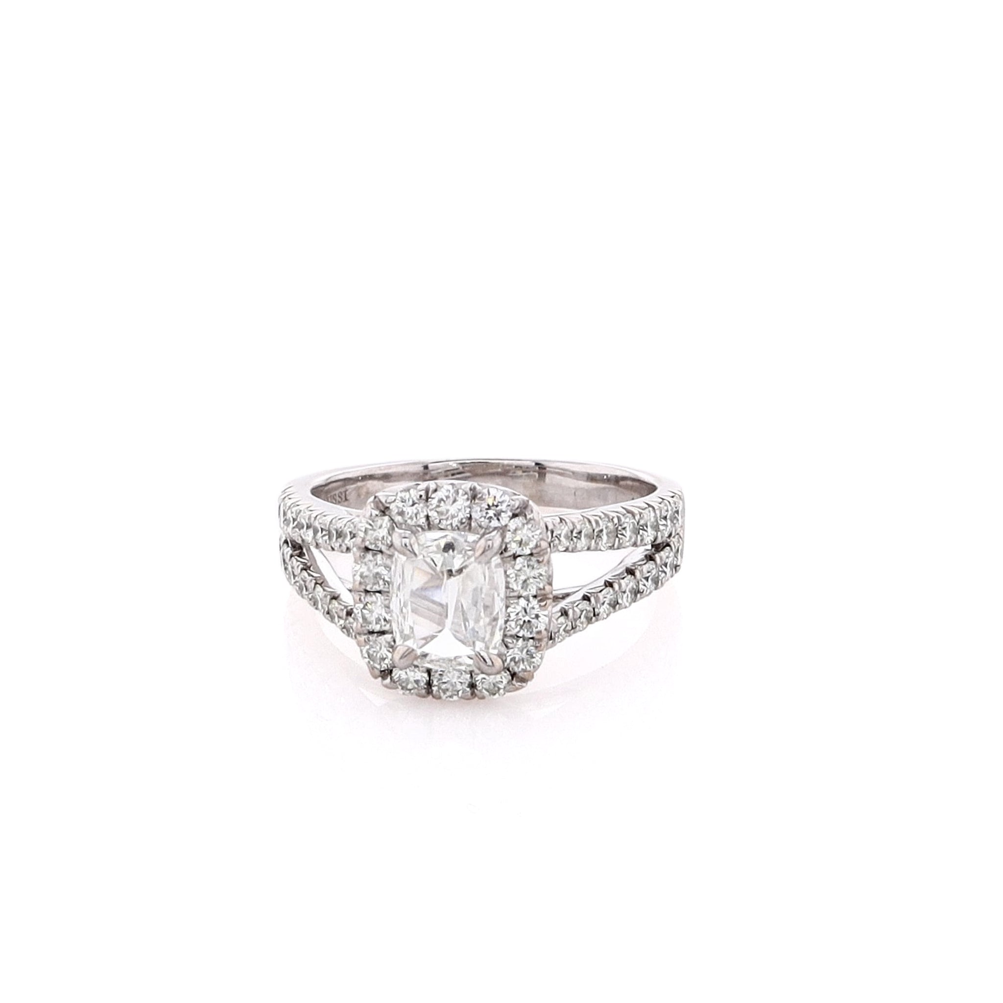 Stunning 18K White Gold Cushion Cut Diamond Engagement Ring by Estate Henri Daussi