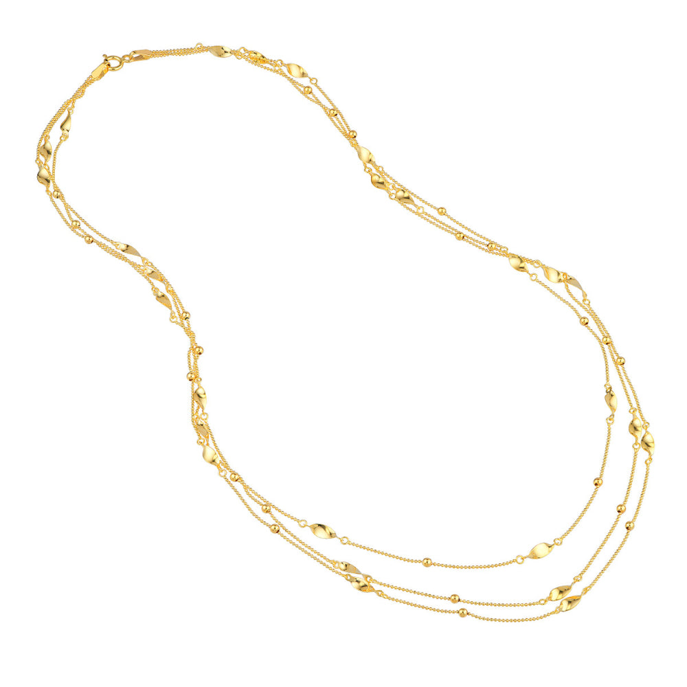 Exquisite 14k Gold Three - Layered Chain Necklace with a Length of 17 Inches