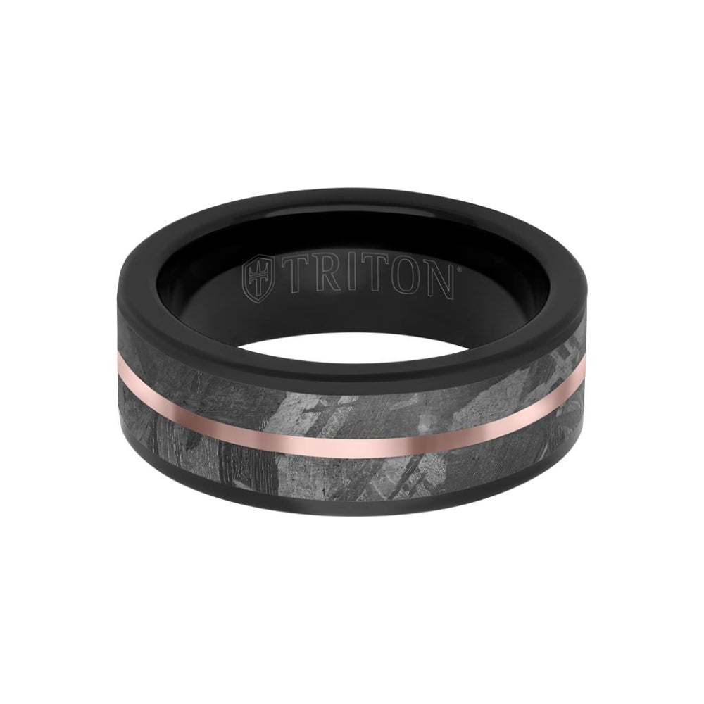 Exquisite Men's 8mm Meteorite-Inlaid Tungsten Carbide Wedding Ring for Symbolizing Lifetime Commitment
