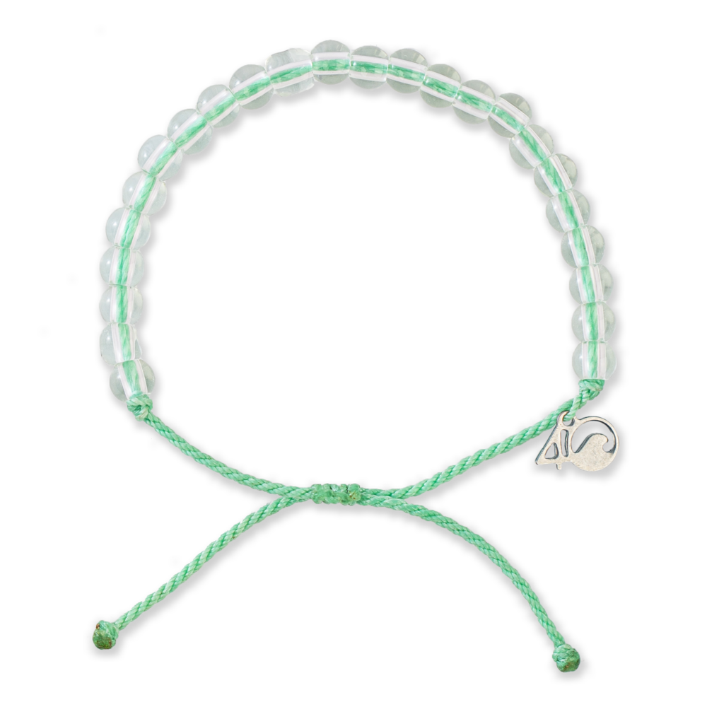 4Ocean Sea Foam Green Beaded Bracelet Featuring Loggerhead Sea Turtle Design for Ocean Conservation
