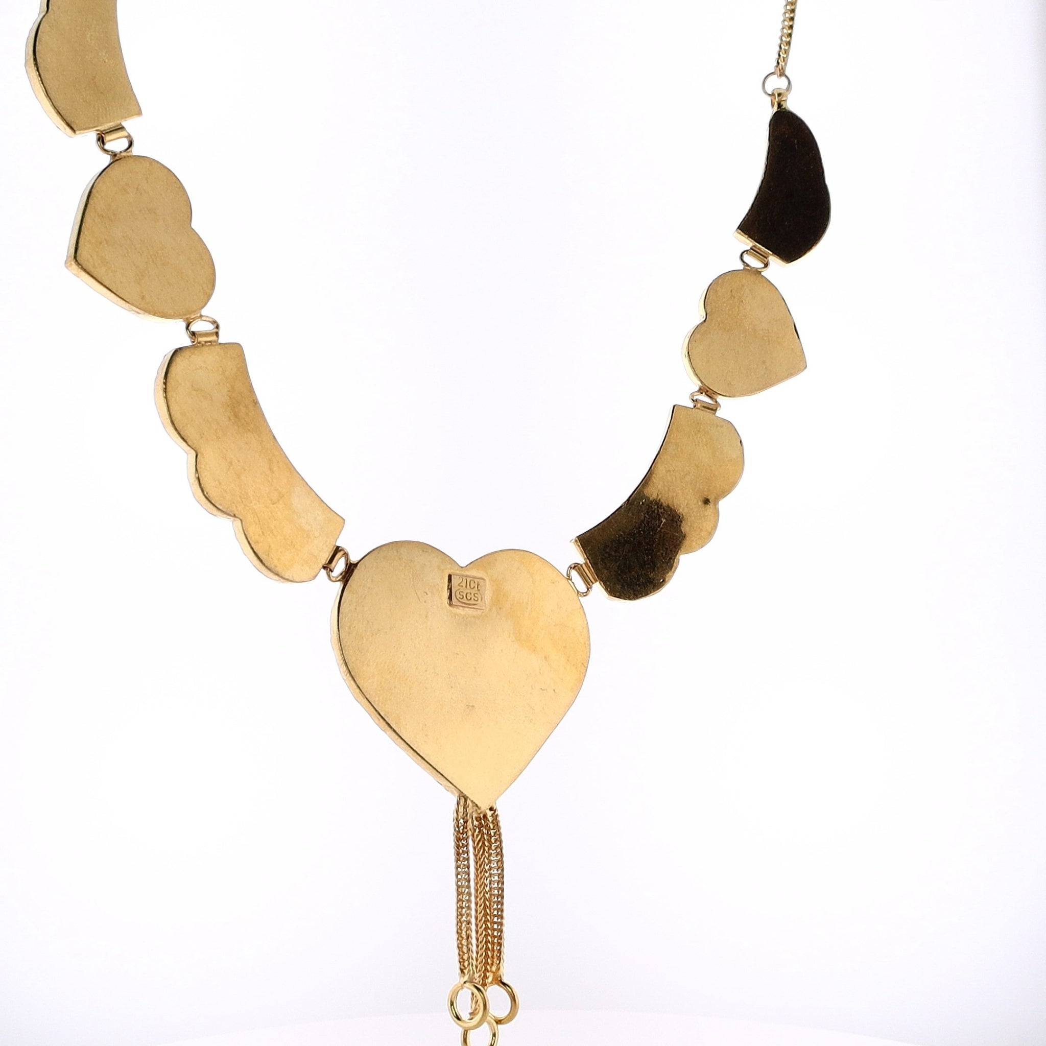 21 Karat Yellow Gold Diamond - Cut Puffed Heart Dangle Cable Necklace