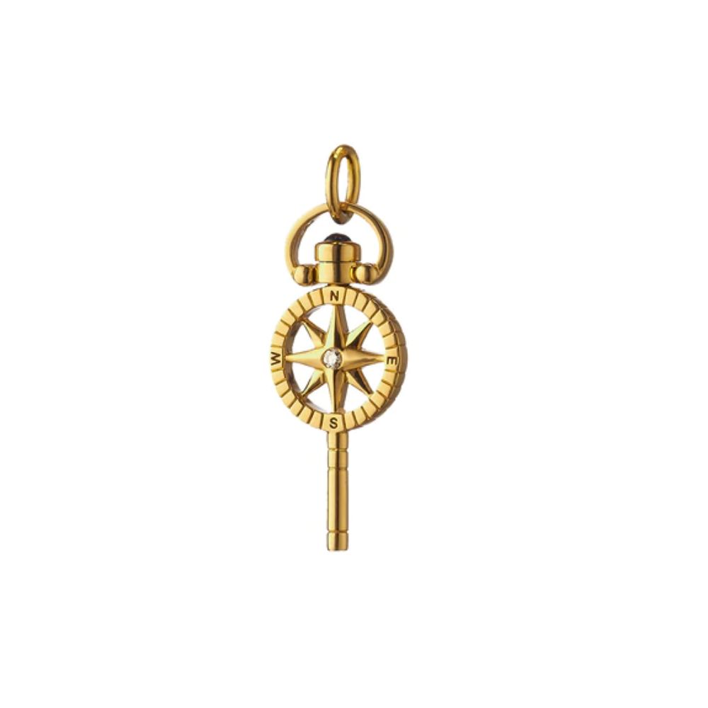 Monica Rich Kosann 18k Gold Mini Adventure - Inspired Compass Key Pendant Adorned with a Diamond
