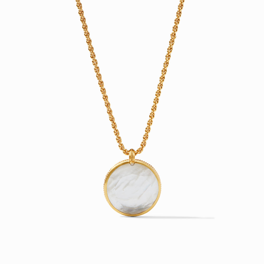 Julie Vos Coin Design Statement Necklace with Mother of Pearl Pendant