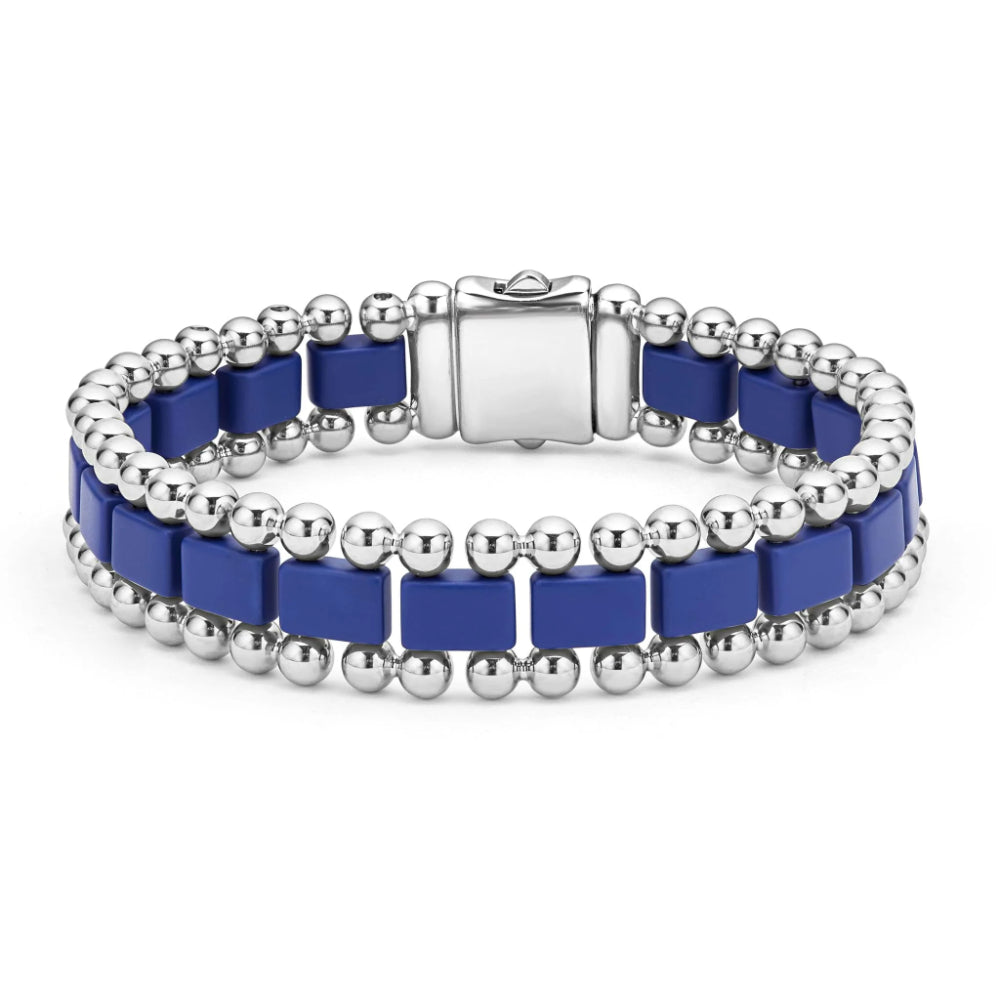 Lagos Anthem Large Matte Ultramarine Ceramic and Stainless Steel Link Bracelet