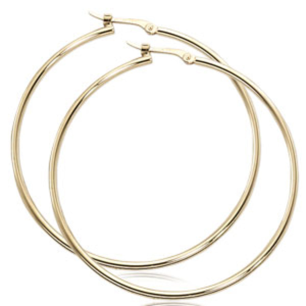 14k Yellow Gold Polished 40mm Lever Back Hoop Earrings