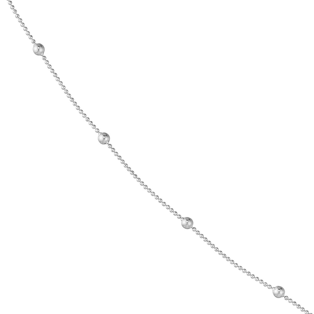 17-Inch 14k White Gold Mini Ball Beaded Station Necklace for Fashionable Layering or Solo Wear