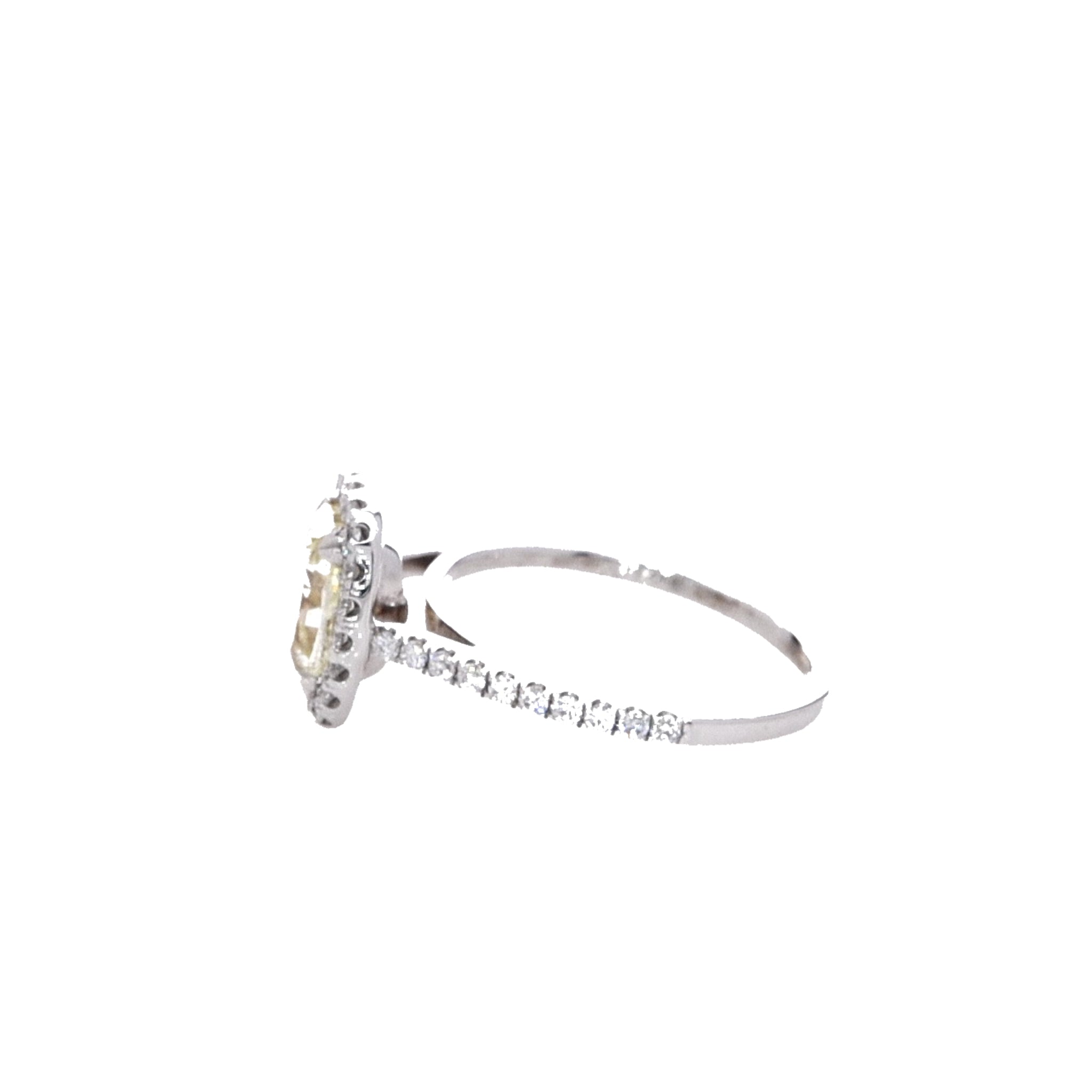 Luxurious Estate 14k White Gold Ring Featuring a Cushion Cut Fancy Yellow Diamond with Diamond Accents