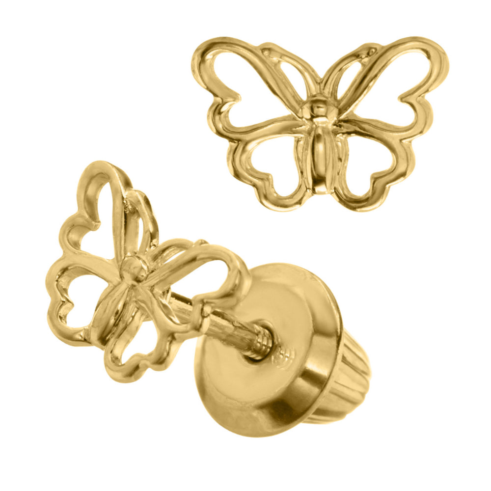 14k Gold Open-Design Butterfly Earrings for Children