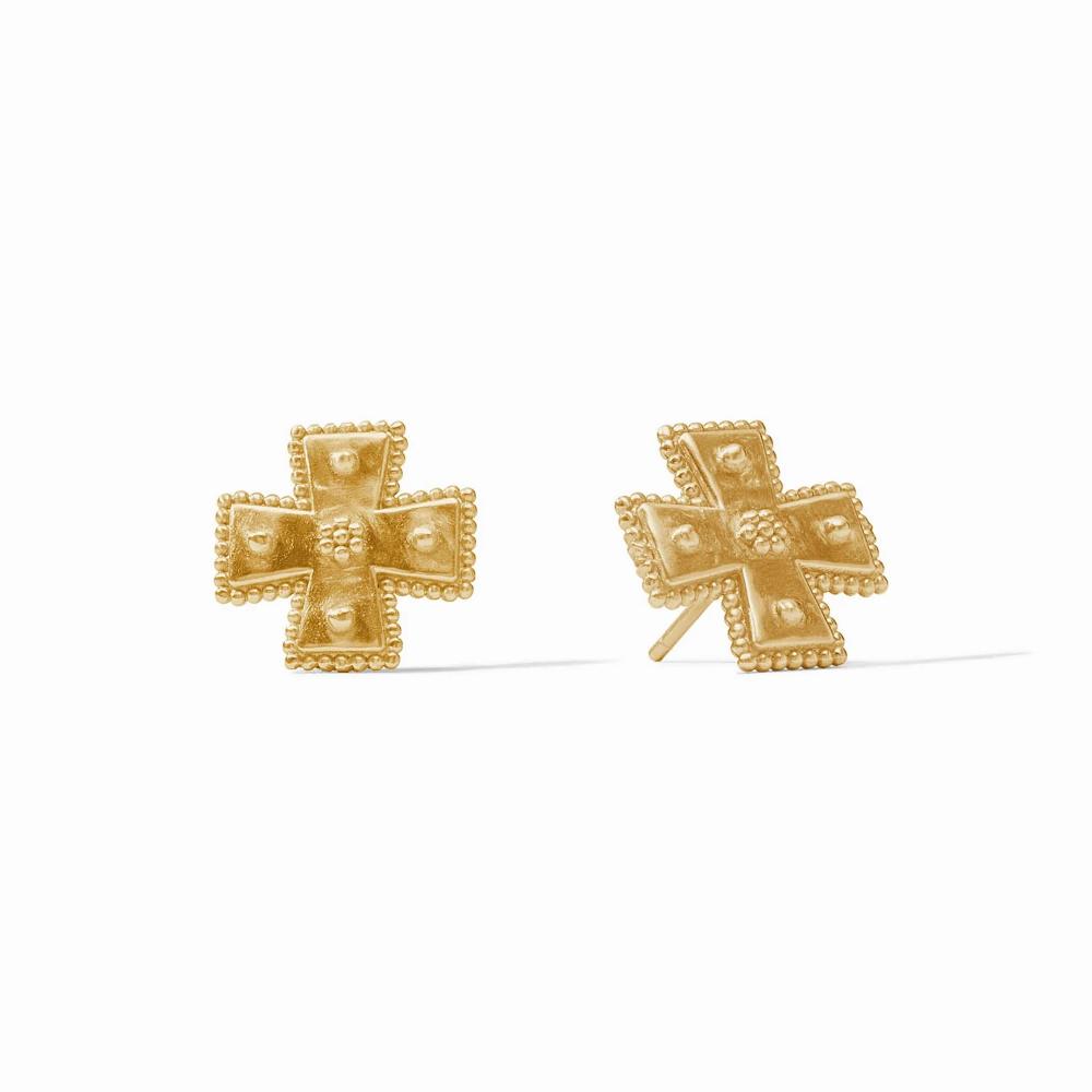 Julie Vos 24K Gold Plated Hand - hammered Canterbury Cross Stud Earrings