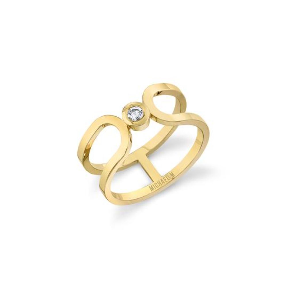 14K Yellow or White Gold Double Loop Bezel Set 0.08ctw Diamond Ring
