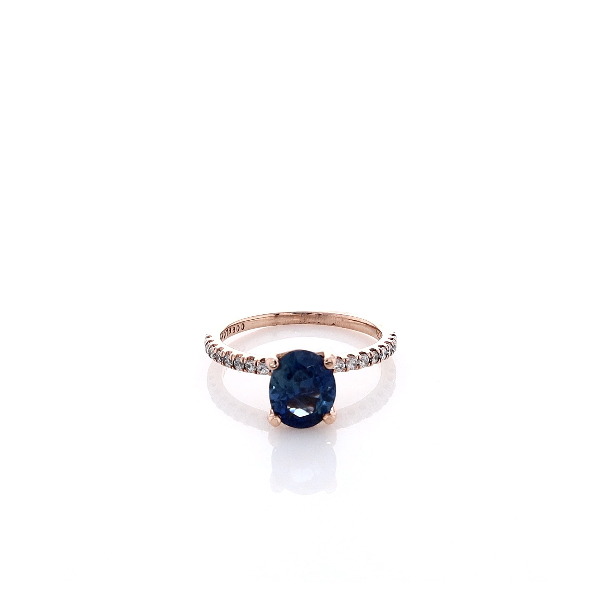 Luxurious Estate 14k Rose Gold Oval Sapphire and Micropave Diamond Gemstone Engagement Ring