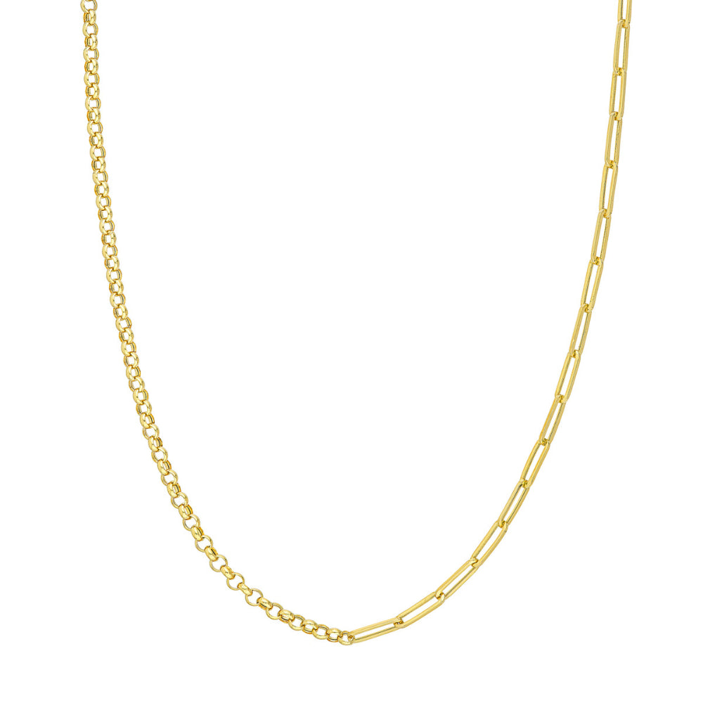 14k Yellow Gold 50/50 Paper Clip and Rolo Chain Necklace, 20 Inches