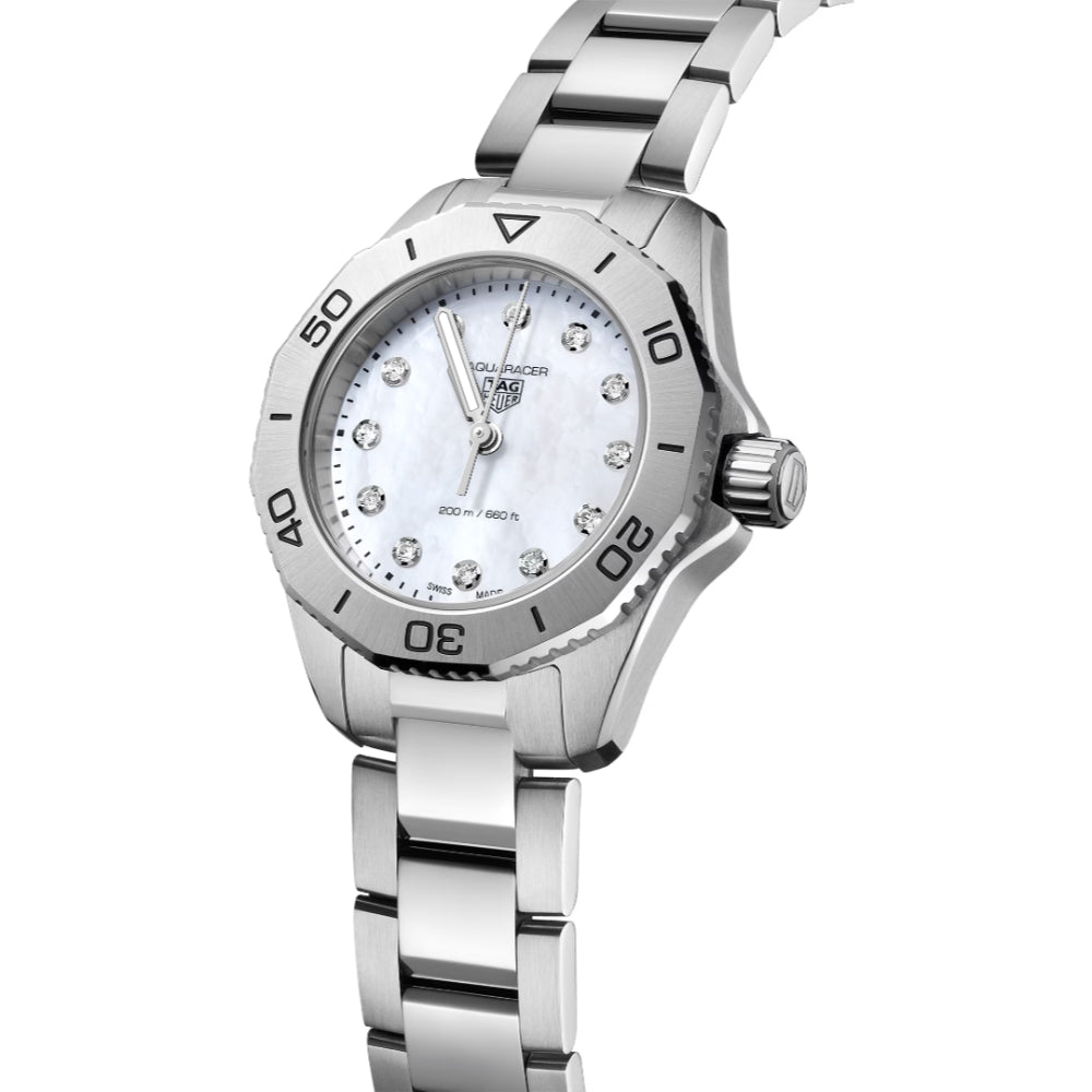 Tag Heuer 30mm Steel/White Ladies Aquaracer Watch with Diamond Markers