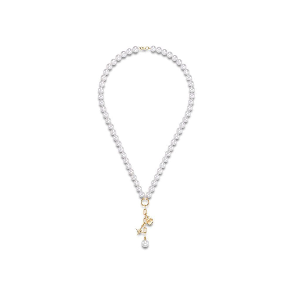 Exquisite 14k Gold Sun and Star Pearl Charms Necklace for Women