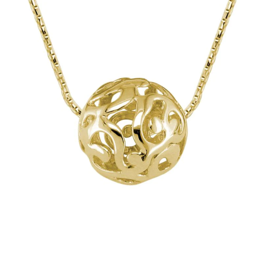 14 Karat Yellow Gold Sphere-Shaped Pendant Necklace with 18-Inch Chain