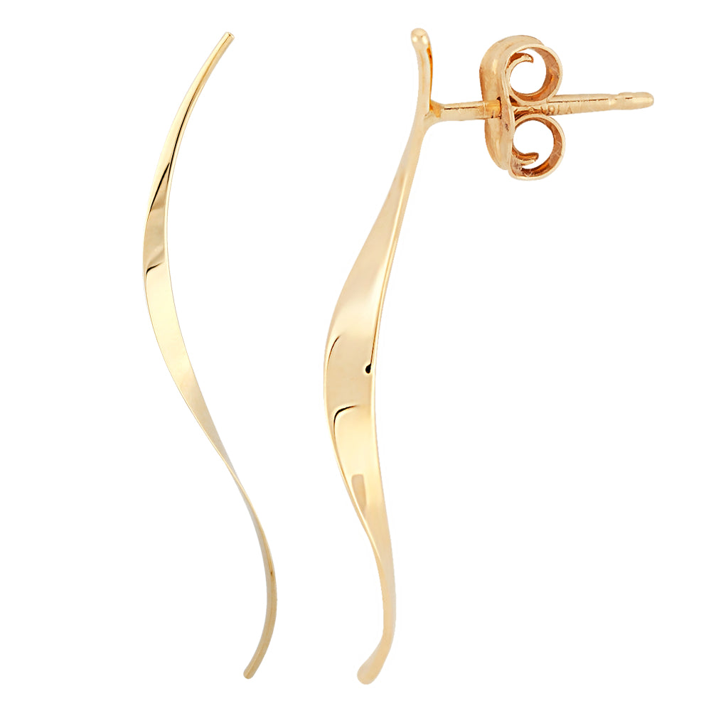 Exquisite 14k Gold Long and Curved Dangle Earrings for Women