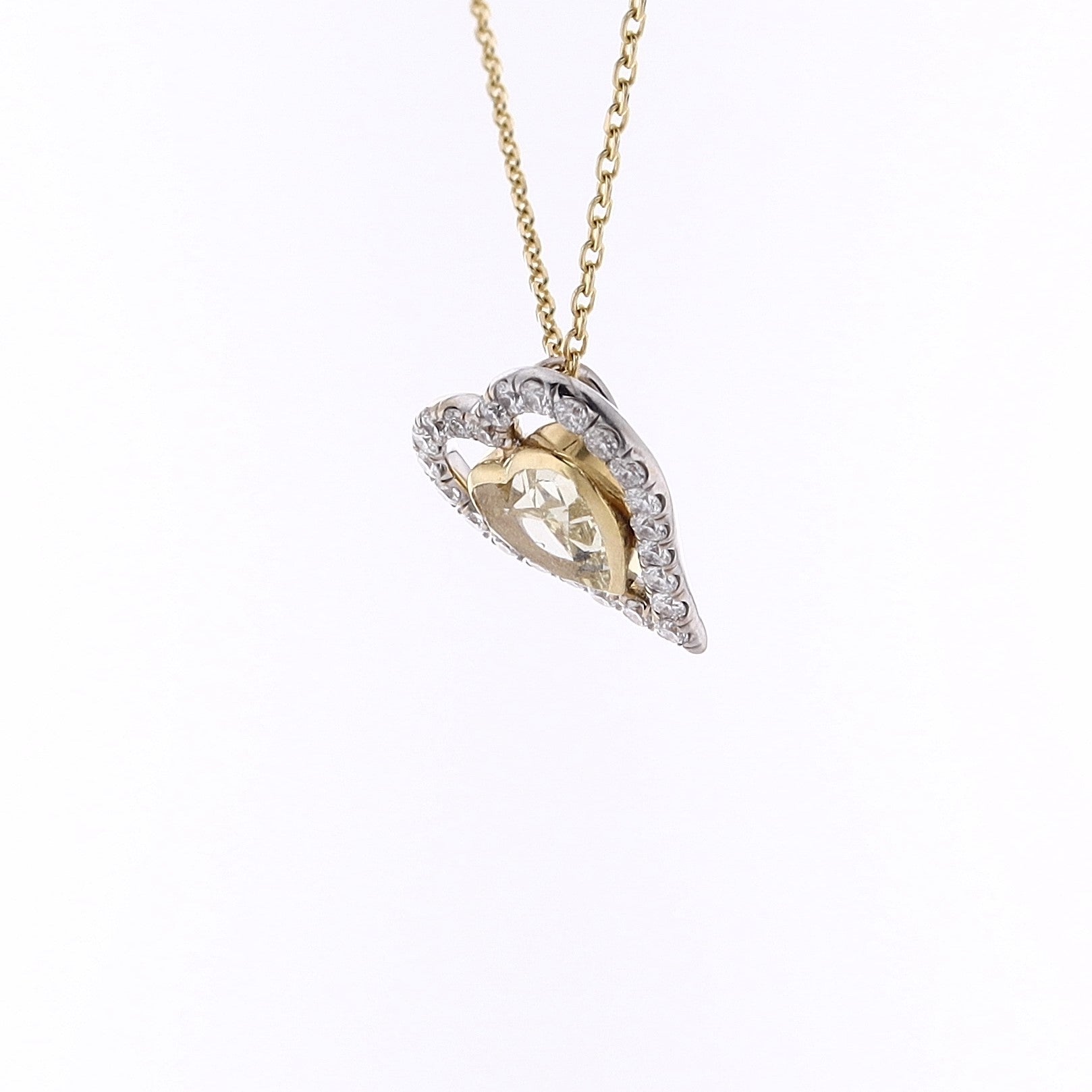 18K Two-Tone Gold Diamond Pendant with 18-Inch Chain