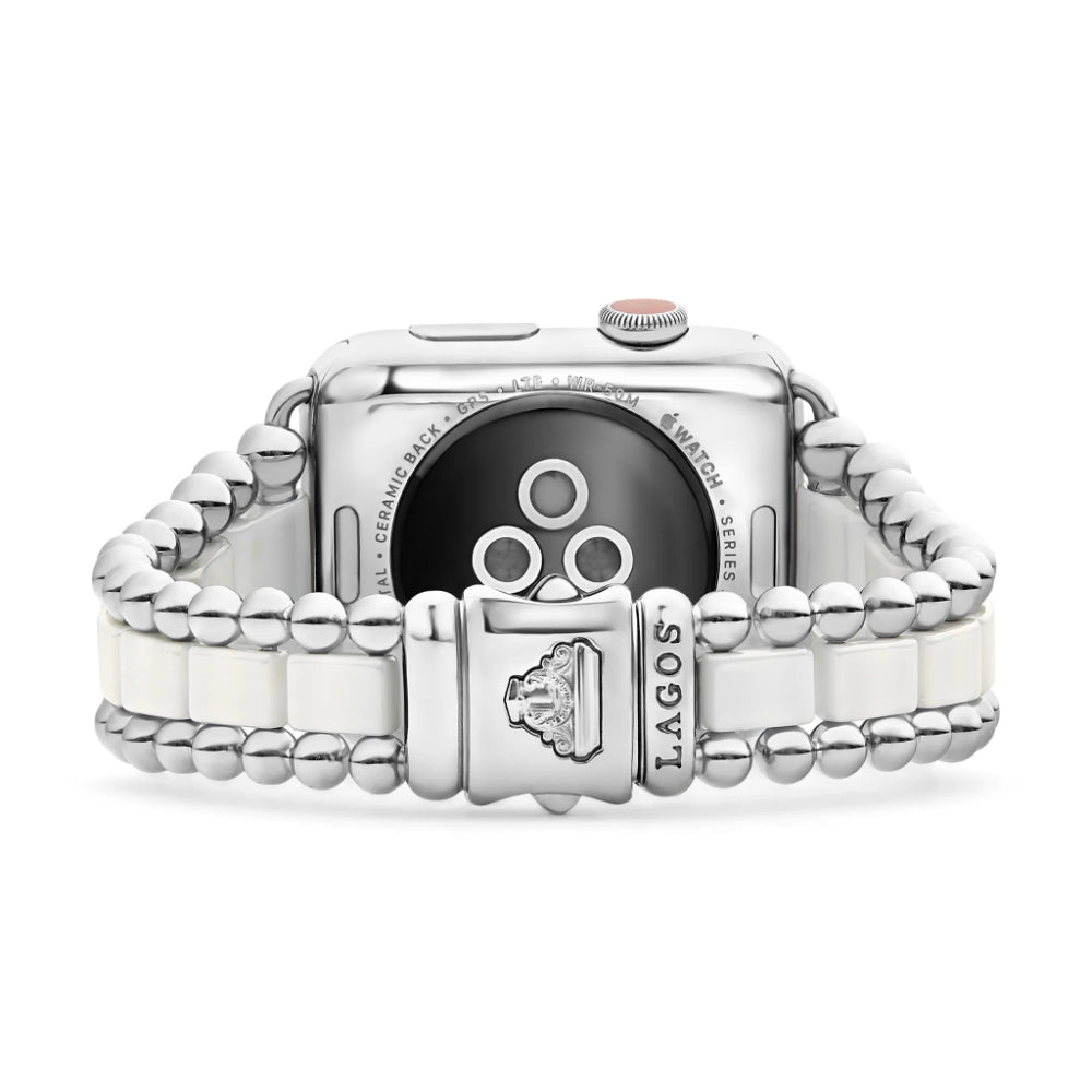 Lagos 42 - 49mm Smart White Ceramic and Stainless Steel Apple Watch Bracelet