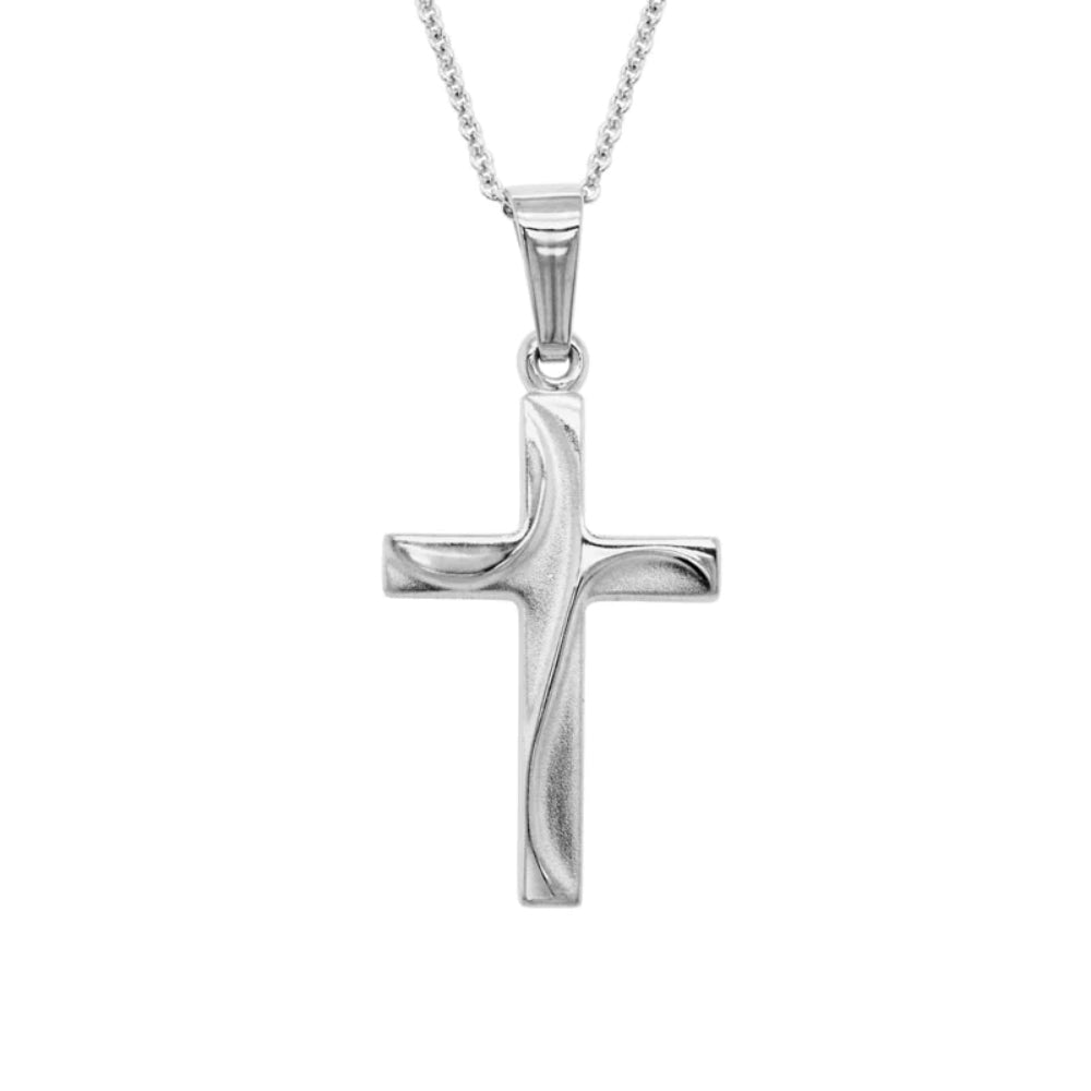 14k White Gold Adjustable Draped Cross Necklace (16 - 18 Inches)
