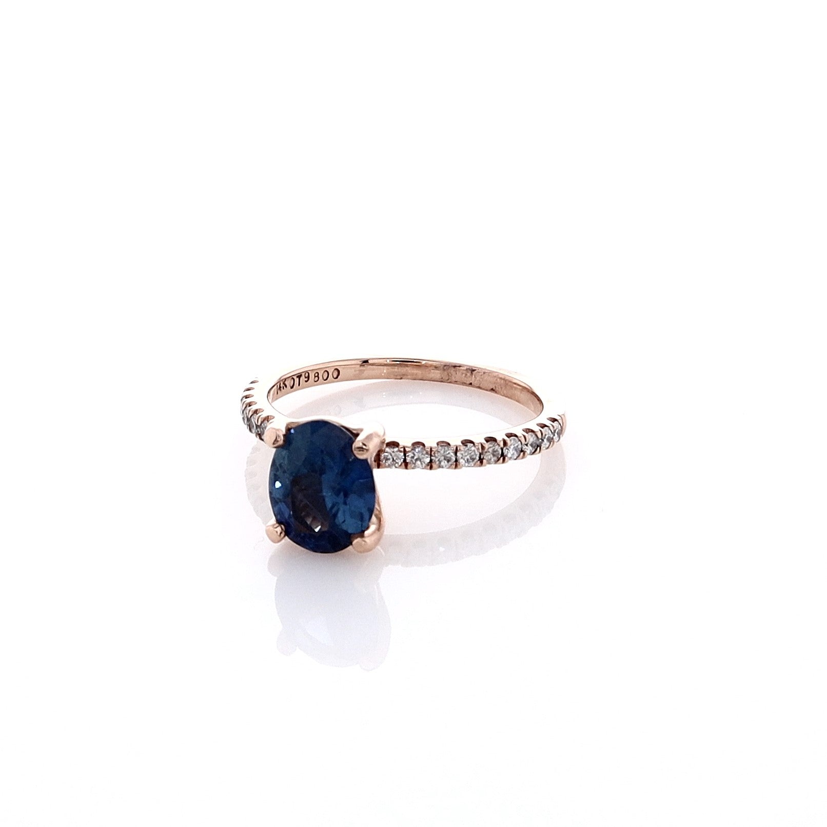 Luxurious Estate 14k Rose Gold Oval Sapphire and Micropave Diamond Gemstone Engagement Ring