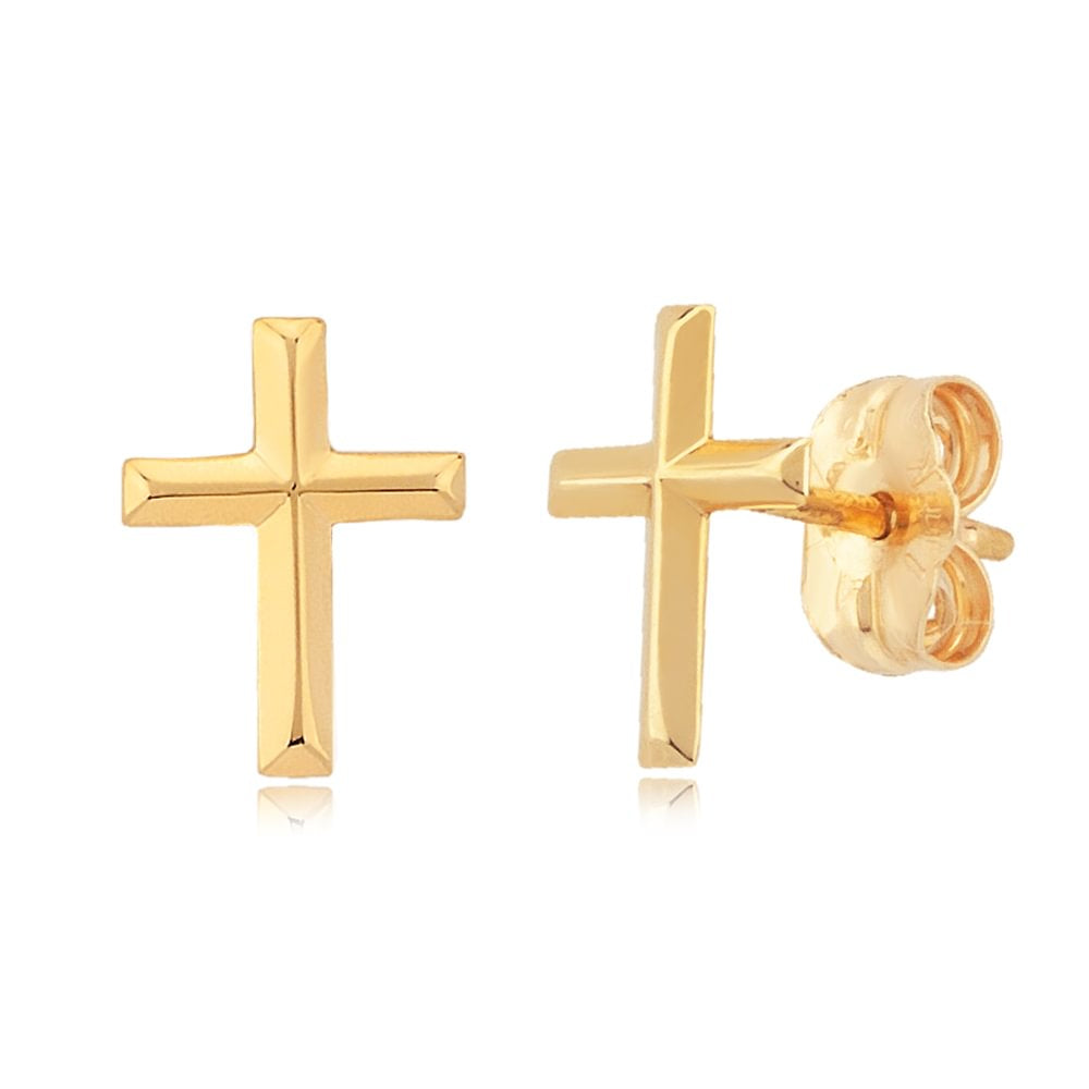 Exquisite 14k Gold Stud Cross Earrings for Displaying Faith and Fashion