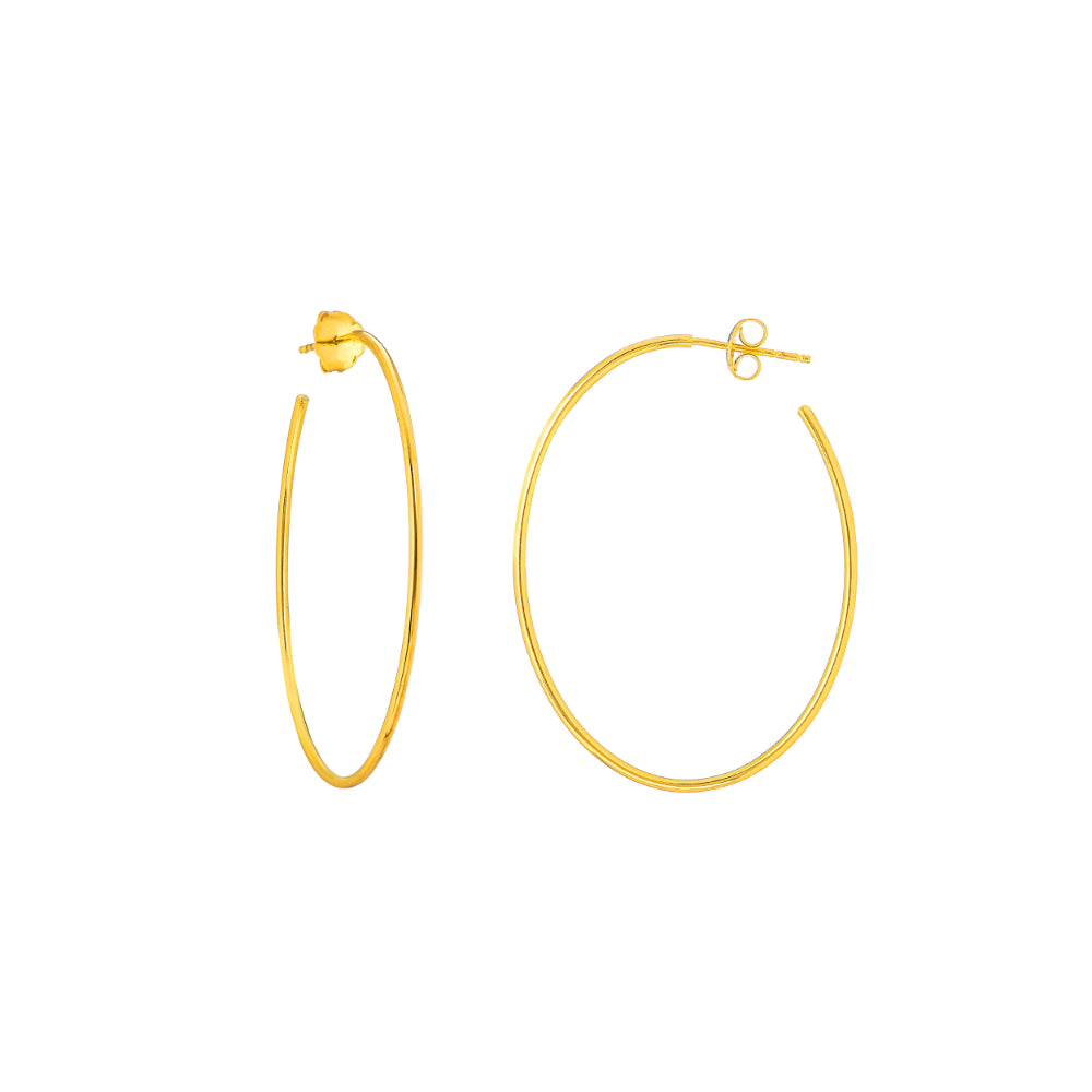 14k Gold Oval Three - Quarter Hoop Post Earrings for Women (Push - Style Clasp)
