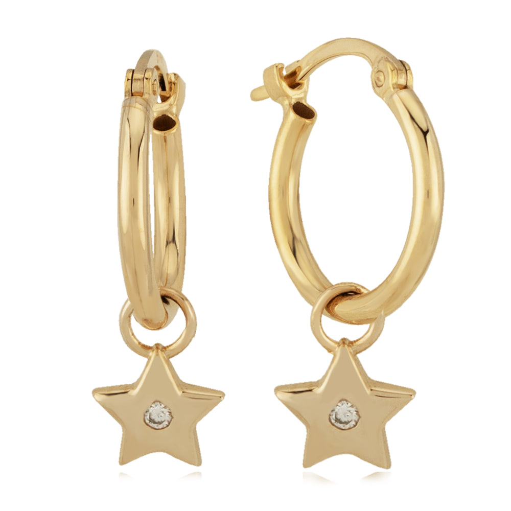 Exquisite 14k Gold Star Dangle Earrings - Hoop Style