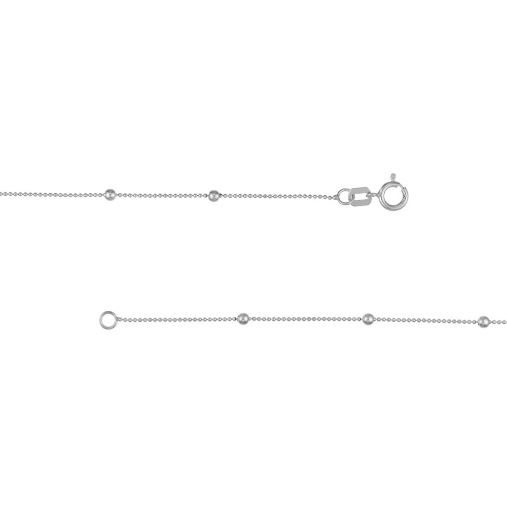 17-Inch 14k White Gold Mini Ball Beaded Station Necklace for Fashionable Layering or Solo Wear