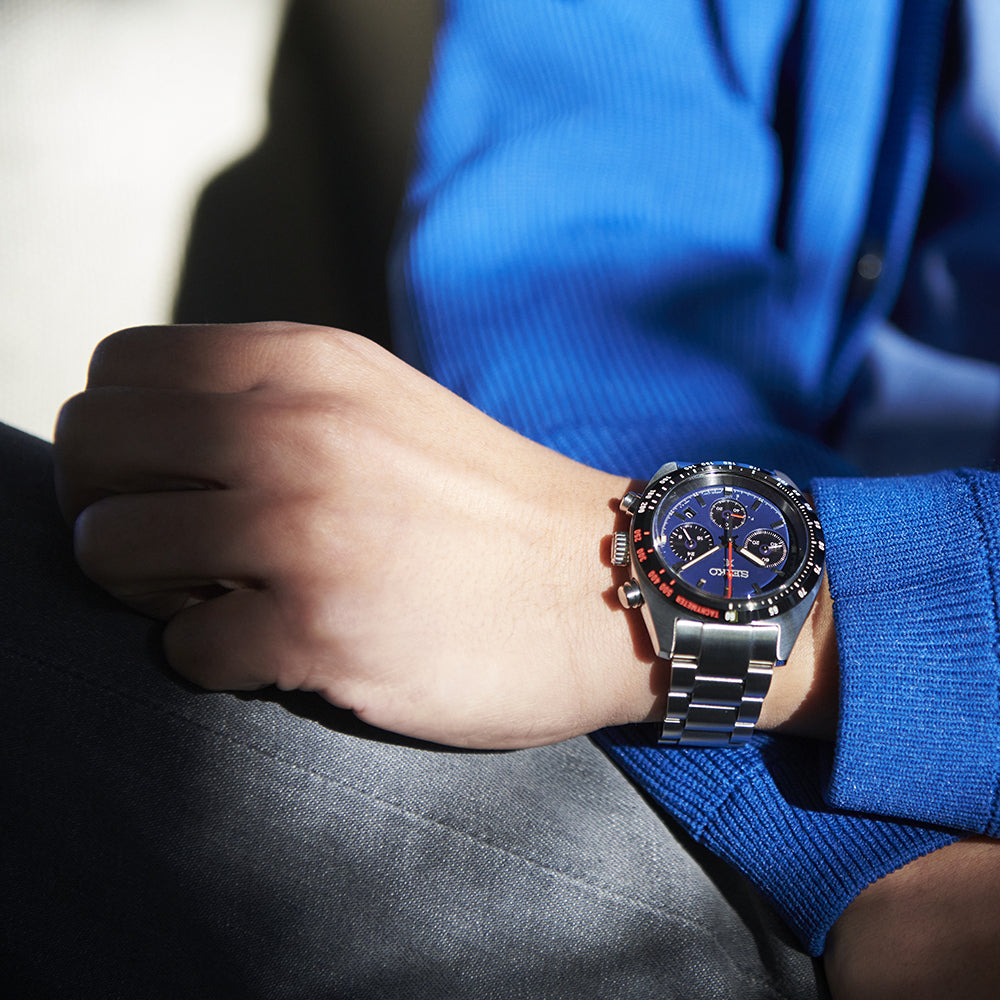Seiko Prospex 39mm Solar Chronograph Speedtimer Watch with Blue Dial