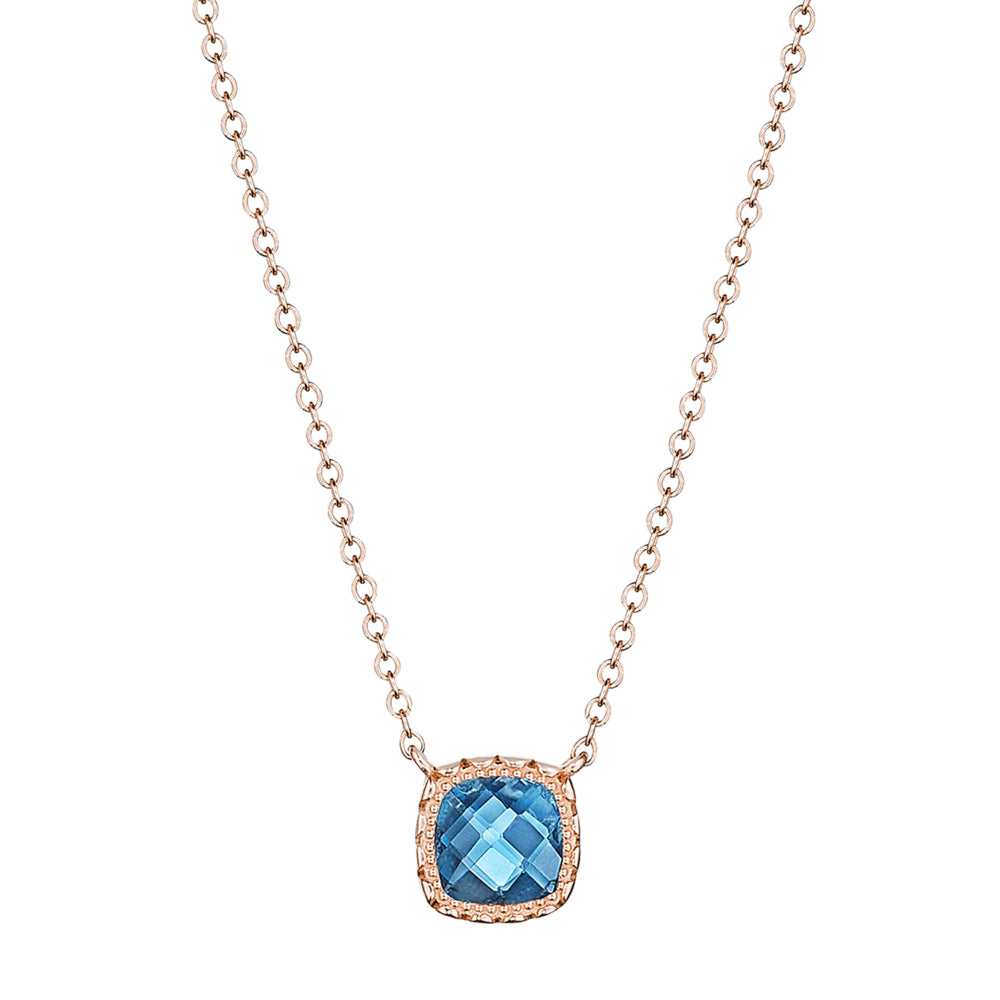 Tacori 5mm Cushion Cut London Blue Topaz Necklace in 14kt Rose or Yellow Gold