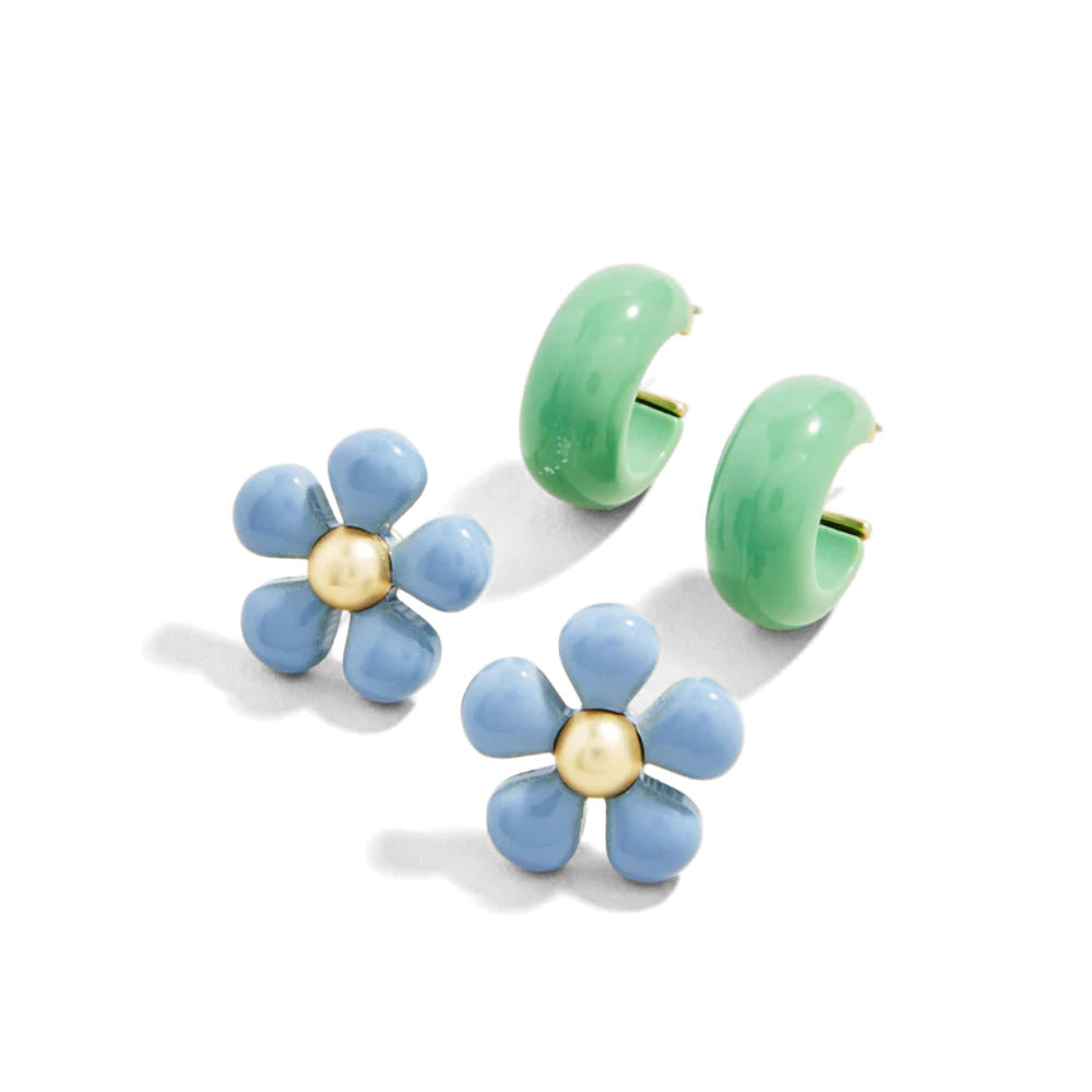 Spartina Blue/Green Sweet Song Resin Earrings Set (2 Pairs) with 18kt Matte Gold Plating