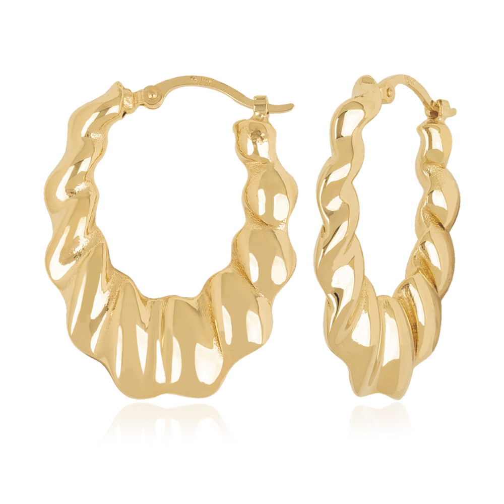 Stylish 14k Yellow Gold Medium-Sized Wavy Hoop Earrings for Fashion Lovers