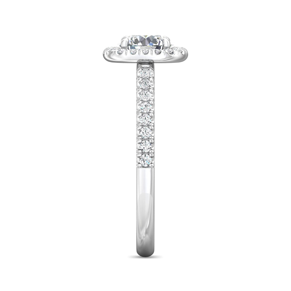 14k White Gold Martin Flyer Round Diamond Halo Engagement Ring for a Timeless Love Promise