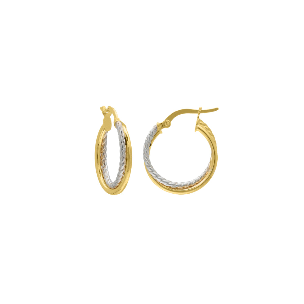 14k Gold Two-Tone Twisted Hoop Style Fashion Earrings