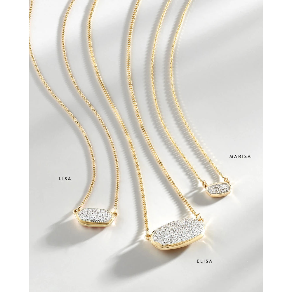 Kendra Scott Marisa Timeless 14k Gold Plated Pendant Necklace Adorned with White Diamonds for Women