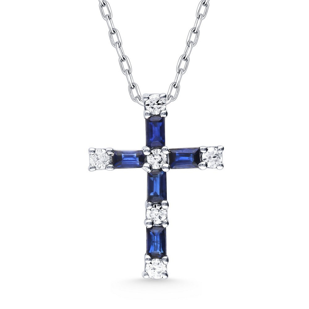 Exquisite 14k White Gold Sapphire and Diamond Cross Pendant Necklace for Elegant Wear