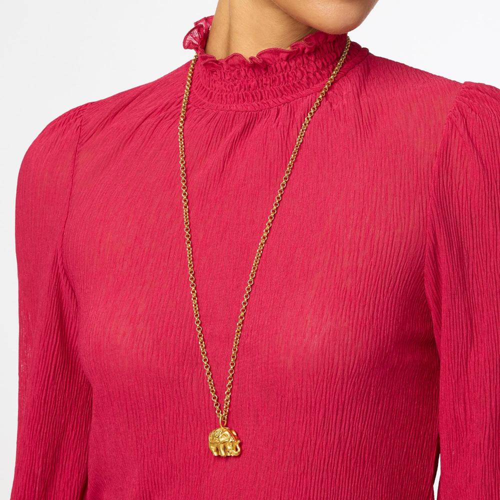 Julie Vos Golden Elephant Pendant Necklace for Women with Polished Double Rolo Chain