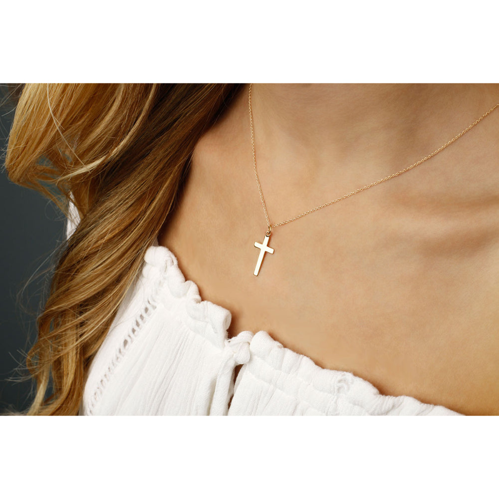 Exquisite 14k Gold Cross-Shaped Pendant Necklace for Stylish Wear
