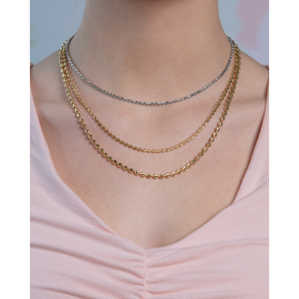 14k Yellow Gold Diamond-Cut Beaded Moon Design Chain Necklace
