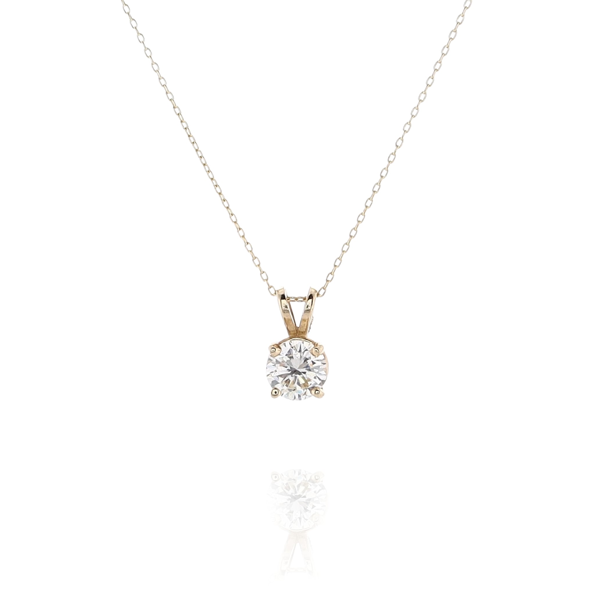 14K Yellow Gold Solitaire Round Diamond Pendant with 18' Cable Chain Necklace