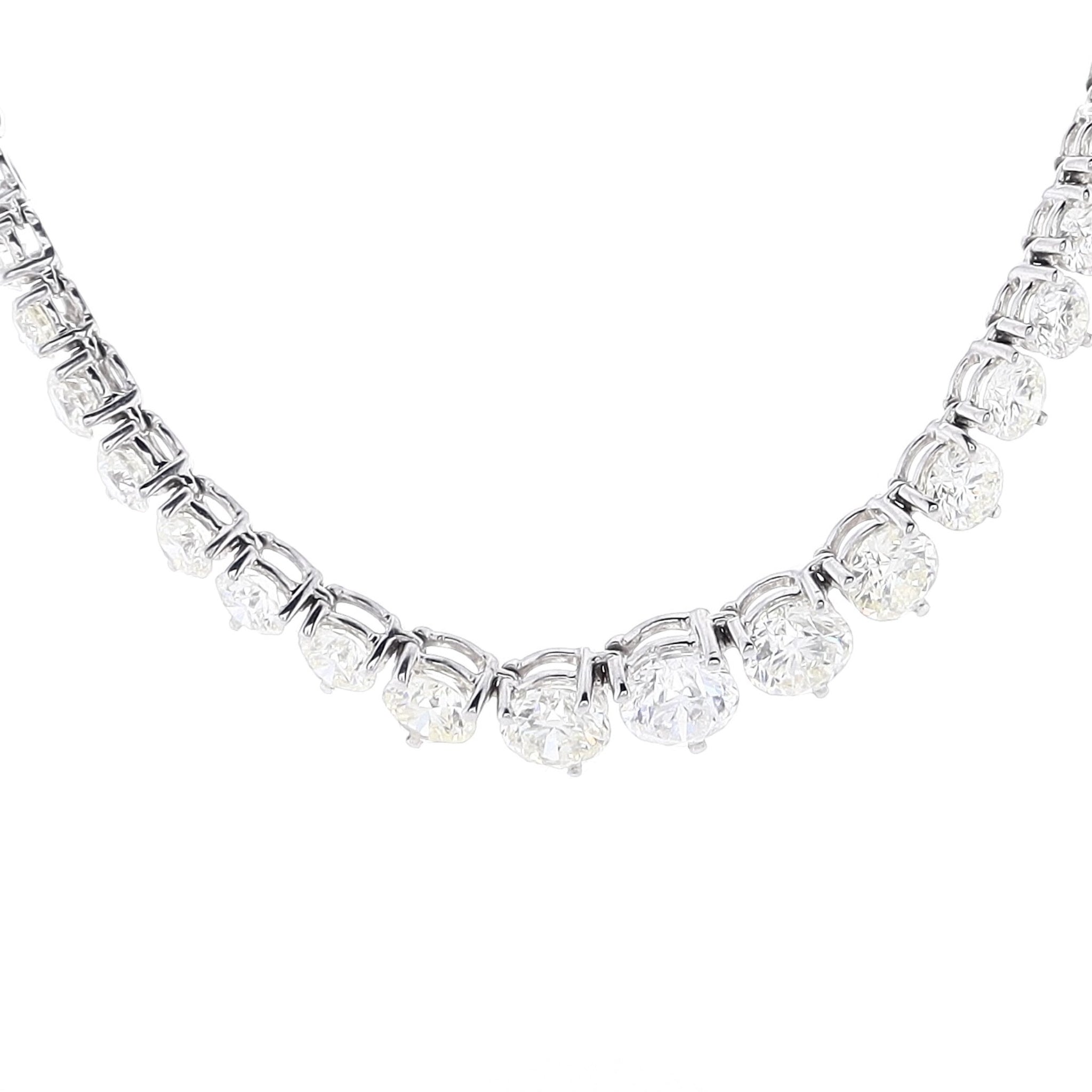 18k White Gold Graduated 3 Prong Diamond Riviera 17-Inch Necklace