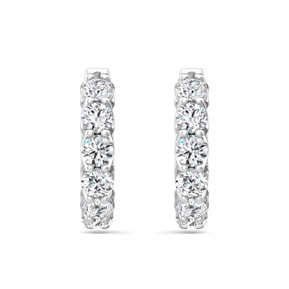 Martin Flyer 14k White Gold Diamond Hoop Earrings with 20 Round Diamonds