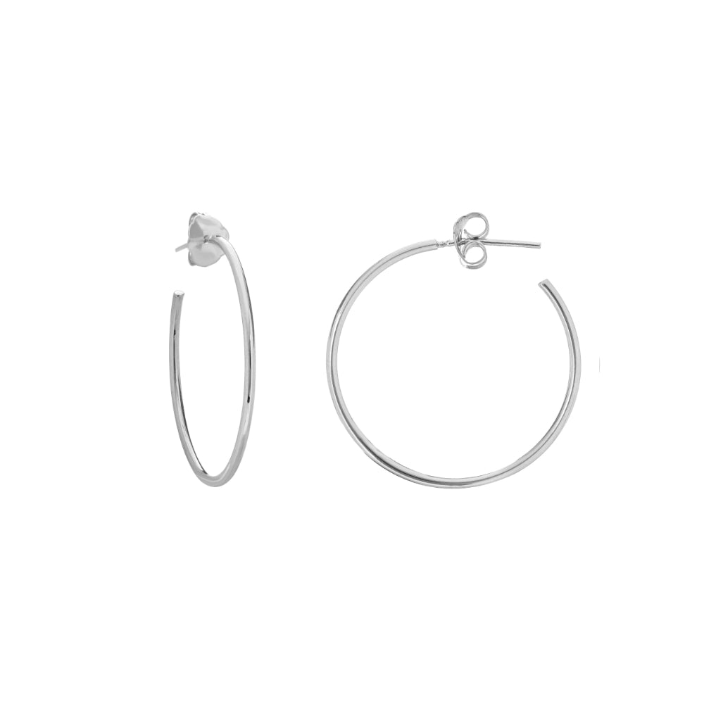 14k Gold Polished 25mm Wide Post Hoop Earrings with Push Clasp