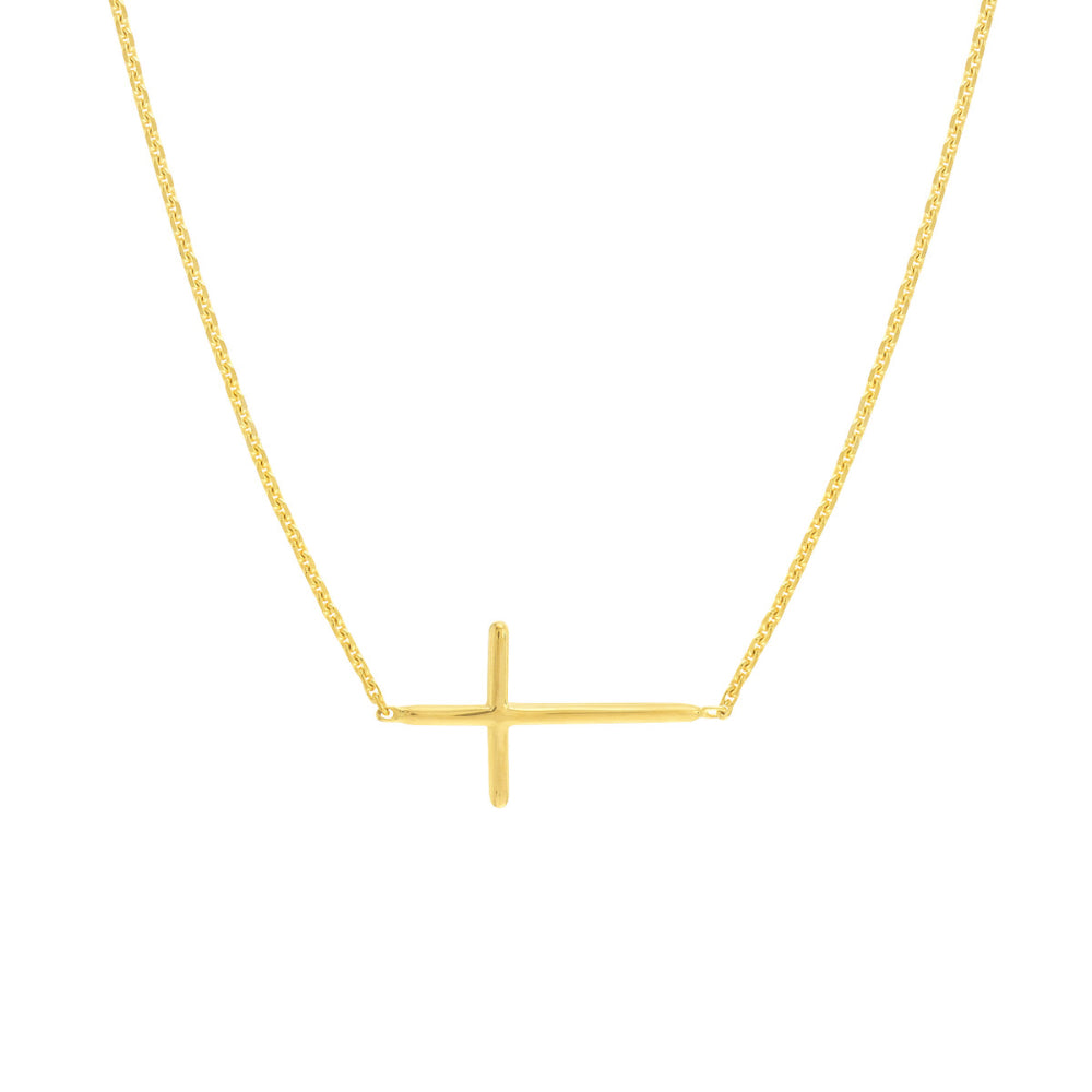14k Yellow Gold Adjustable Mini Sideways Cross Necklace for Graceful Style
