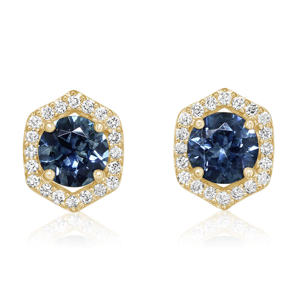 14k Gold Fine Jewelry Montana Sapphire and Diamond Stud Earrings