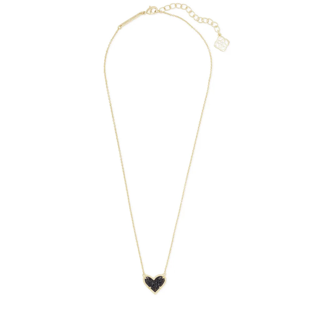 Kendra Scott Ari Black Drusy Heart-Shaped 14k Gold Plated Pendant Necklace