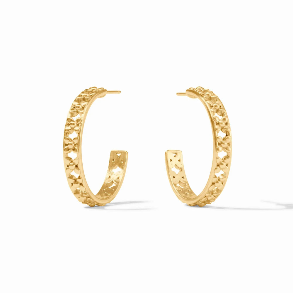 Julie Vos Delicate Floral Filigree 24K Gold Plated Helene Hoop Earrings