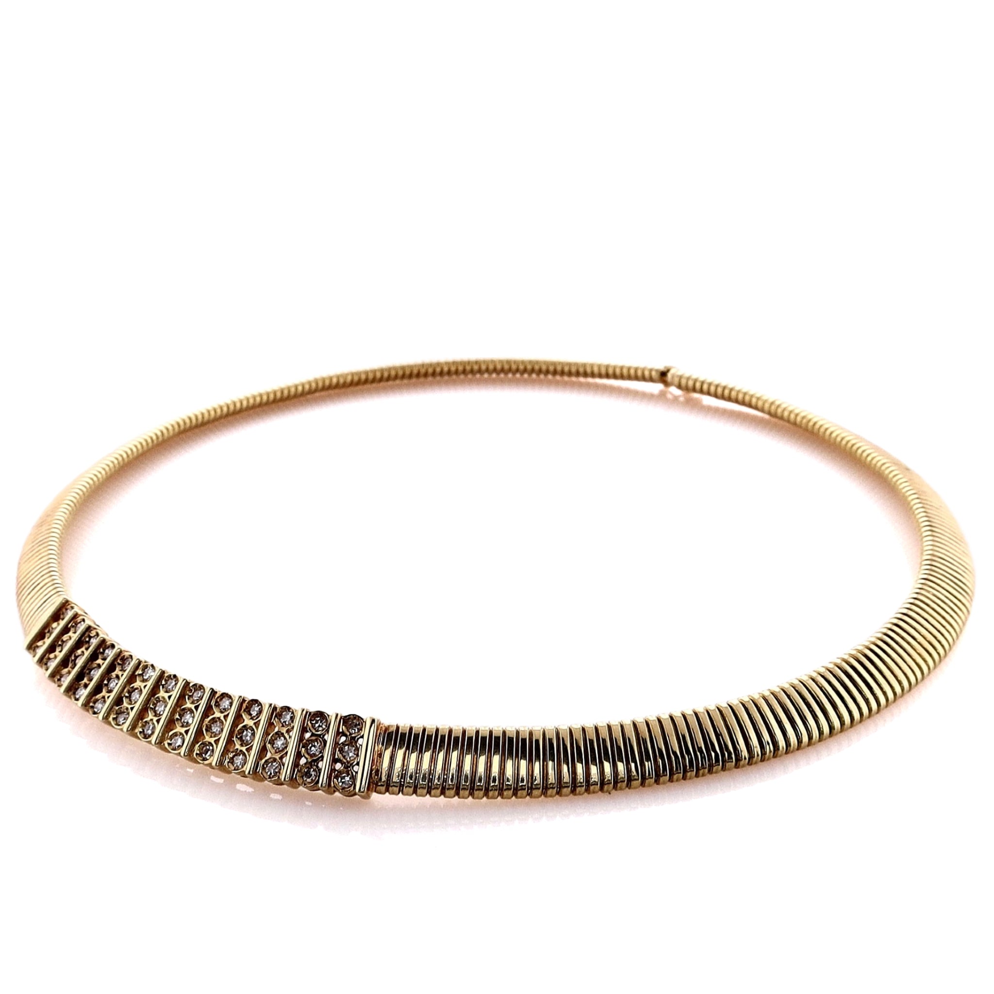 Exquisite 18k Yellow Gold Tubogas Link Diamond Necklace with 16 Links for Women