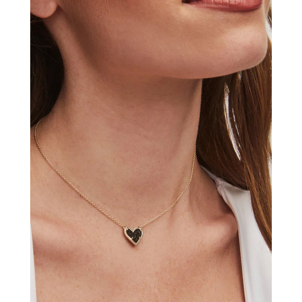 Kendra Scott Ari Black Drusy Heart-Shaped 14k Gold Plated Pendant Necklace